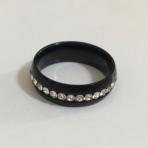 stainless Steel Black Fashion Band Ring CZ Stones Men’s Or Ladies